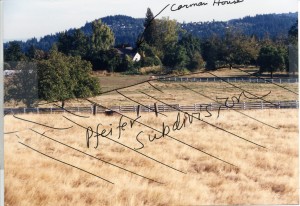Carman House property prior to subdivision and development. If the Carman House is demolished, it is expected that the remaining 1.25-acres of the original Donation Land Claim will be also subdivided and developed (Photo courtesy Lake Oswego Library)