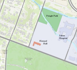 Location of Howard Hall and Pringle Park (Base map courtesy City of Salem)